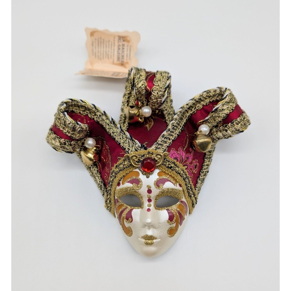 Ceramic Mask Venice Italy La Maschera Del Galeone 6" Gold Red Artisan Made